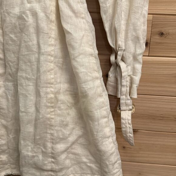 AllSaints Size 8 100% Linen Harlequin Button Front Trench Coat Lagenlook - Picture 10 of 15